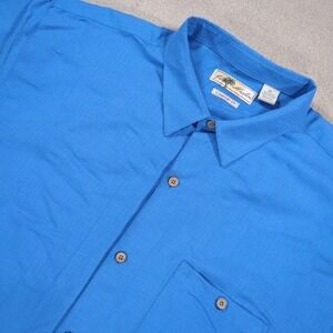 Joe Marlin Men's XXL Hawaiian Comfort Aloha Shirt Blue Rayon Blend Short Sleeve